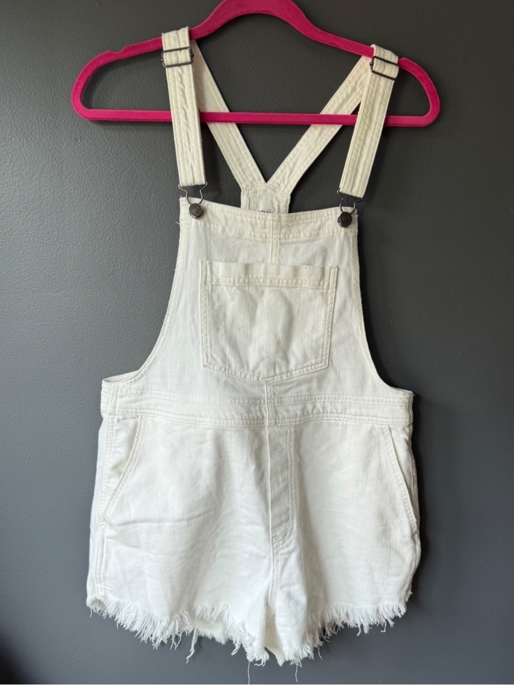 aerie White Denim Overall Shorts with Frayed Hem
